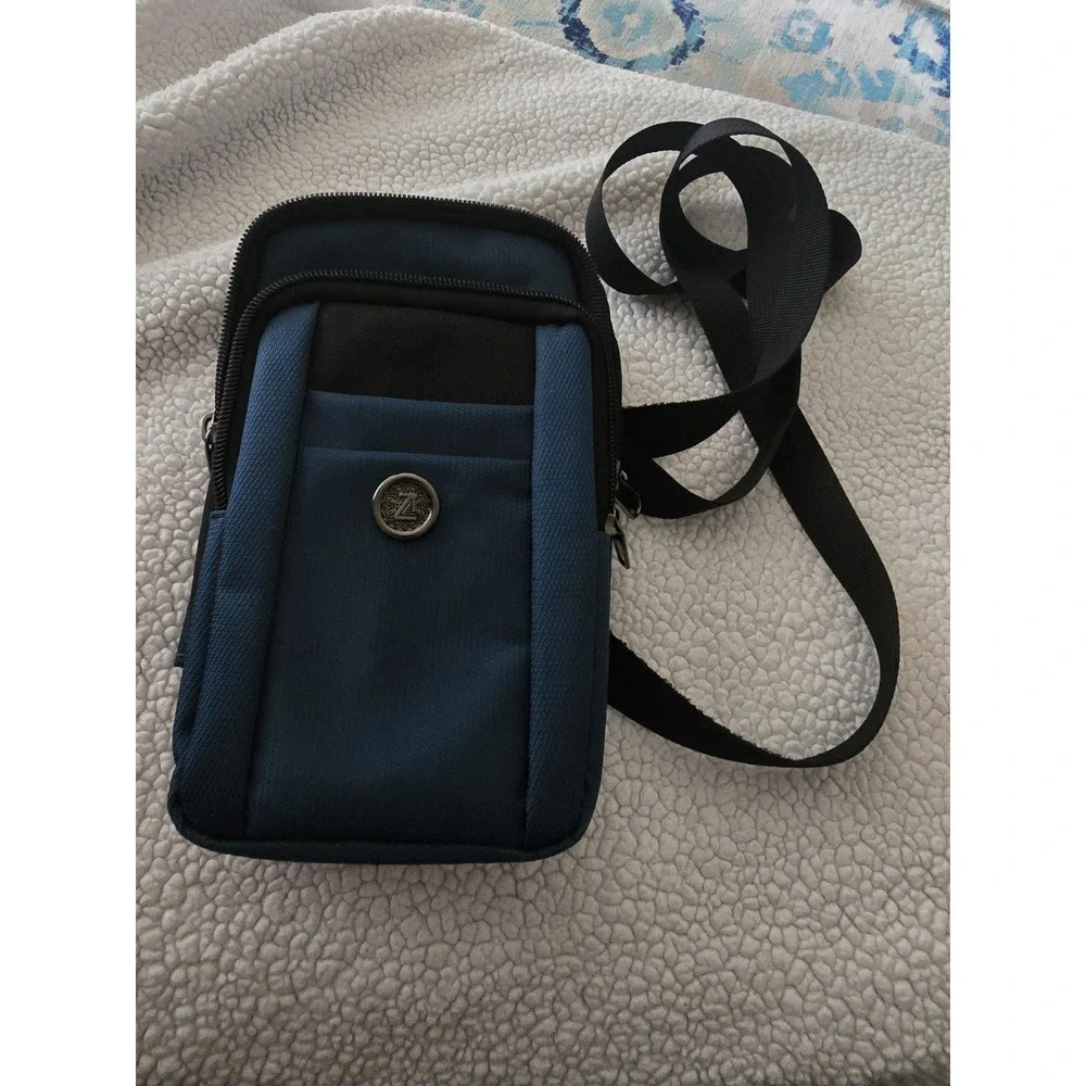 Blue/Black Nylon Padded Zippered Compact Camera Case Pouch w/ Strap 4x2x6
